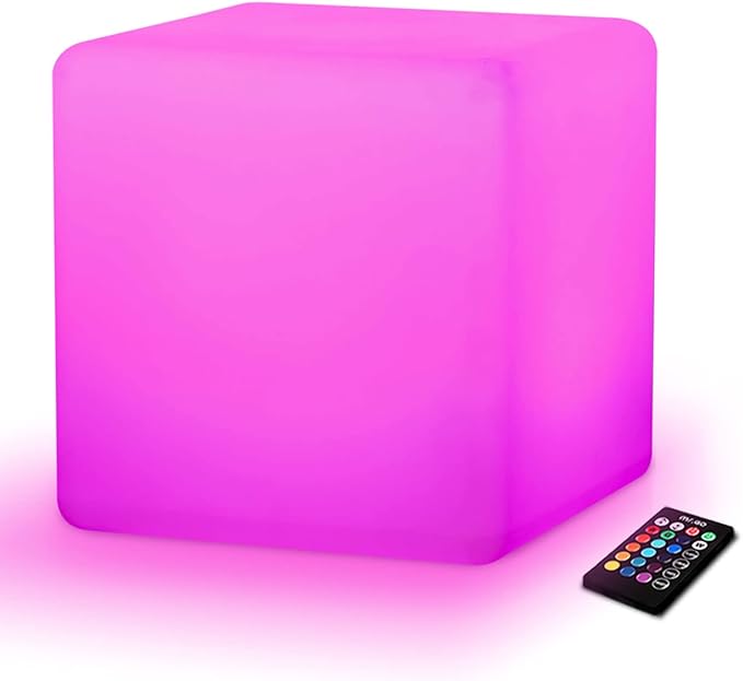 Mr.Go 12-inch Rechargeable Magic LED Light Cube Stool with Remote Control Fun Mood Lamp Soothing Night Light Decorative Lighting for Home Kids Bedside Bedroom Nightstand Nursery Pool Party