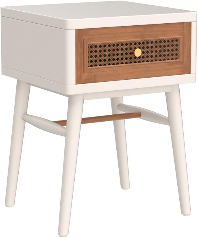 COZAYH Fully-Assembled Modern Farmhouse Clean-Lined Nightstand, End Table with 1 Drawer,Distressed White