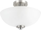 Globe Electric 63357 2-Light Semi-Flush Mount Ceiling Light, Brushed Nickel, Chrome Accents, Frosted Glass Shade, Kitchen, Lights, Bathroom, Home Essentials, Bedroom, Closet Light, Lighting Fixtures