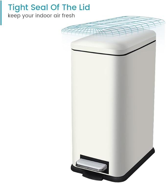 Bathroom Trash Can with Lid, 16.7L/ 4.4 Gallon Trash Can with Removable Inner Bucket, Soft Close lid, Stainless Steel Step Pedal Garbage Can for Bathroom, Kitchen, Home Office, White