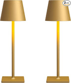 2 Pack Rechargeable Table Lamps, Gold Cordless Lamps - Battery Operated Touch Lamp, Outdoor Table Lights, Waterproof, Wireless, Portable Desk Lamp for Restaurant, Bedroom, Patio(Gold)