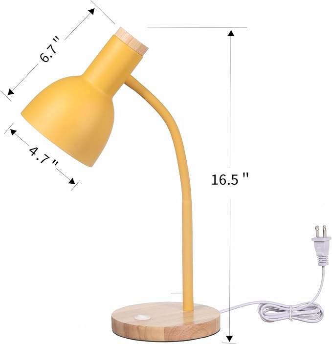 Table Lamp,Wooden Adjustable Desk Lamp,Dorm Lamp&Bedside Lamp for Living Room, Bedroom, Kids Room (Yellow)