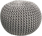 FRELISH DECOR Round Pouf Ottoman Hand Knitted 100% Cotton Pouf Foot Stool - Knitted Bean Bag -Floor Chair for Living Room Bedroom - Foot Rest for Couch (20 Diameter x 14 Height) - Light Grey