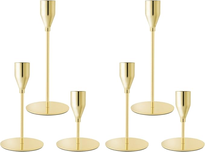 Gold Taper Candle Holders for Wedding Table Centerpiece,Tall Taper Candlestick Holders Bulk Set of 6,Metal Candle Stick Holder for Table or Mantel Centerpiece,Dinning,Festival,Party Home Decor