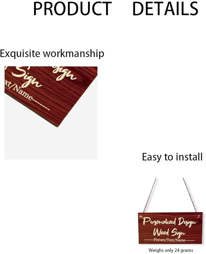 Custom Hanging Wood Sign, Personalized Text Door Sign Plaque, Customized Wall Sign, Customizable Wood Board with Hanging String for Home Decor, Store, Farm 7.8x3.9 inch
