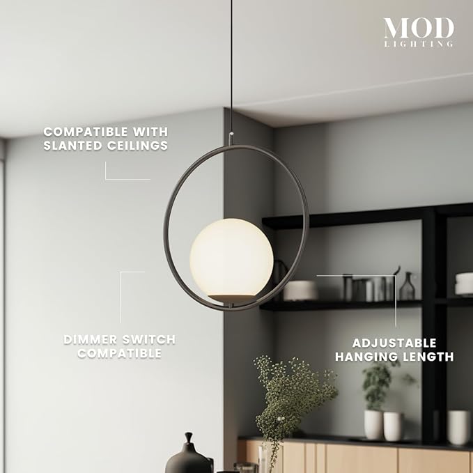𝗠𝗢𝗗 𝗟𝗜𝗚𝗛𝗧𝗜𝗡𝗚 Jewels & Pearls Nordic Modern Pendant Light - Globe Dimmable Ceiling Light Perfect for Kitchen, Bedroom, Dining & Living Room - LED Light - 1 Pack (Black, Circle, Cool White)