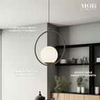 𝗠𝗢𝗗 𝗟𝗜𝗚𝗛𝗧𝗜𝗡𝗚 Jewels & Pearls Nordic Modern Pendant Light - Globe Dimmable Ceiling Light Perfect for Kitchen, Bedroom, Dining & Living Room - LED Light - 1 Pack (Black, Circle, Cool White)