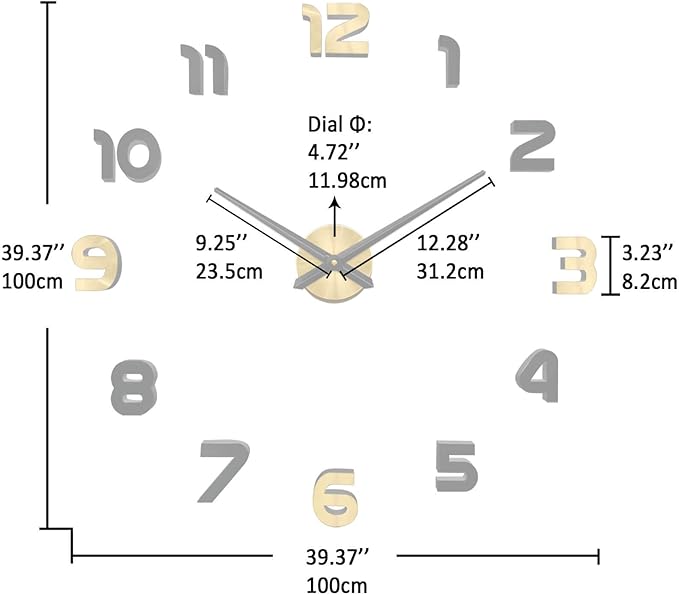 VANGOLD Wall Clock Large Wall Clock for Living Room Decor, Decorative Wall Clocks Battery Operated (Black Gold Wall Decor)