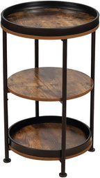 Dulcii Side Table, Round End Table with 3 Storage Shelves for Living Room, Bedroom, Nightstand with Steel Frame for Small Spaces, Industrial Round Sofa Table, Outdoor Accent Coffee Table, Rustic Brown