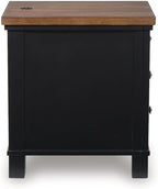 Signature Design by Ashley Wildenauer Farmhouse 3-Drawer Chairside End Table with USB Ports, Light Brown & Black