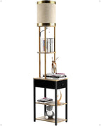 Lightdot 65IN Floor Lamps with Storage Table&Drawer, Corner Shelf Lamps with Black End Table and Fabric Lampshade, Modern Standing Tall Lamp for Living Room/Bedroom/Office(E26 LED Bulb Included)