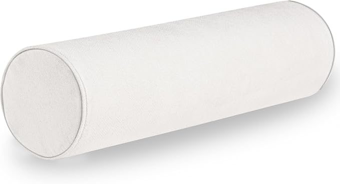 Cylinder Round Memory Foam Support Pillows Cervical Neck Roll Pillow with Pillowcase Soft, Comfortable and Breathable for Sleeping, Chair, Car, Sofa，Travel (White, 24x6)