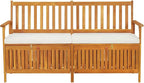 vidaXL Patio Storage Bench 58.3" - Solid Acacia Wood with Cream White Cushion - Versatile Wooden Bench for Indoor and Outdoor Use - with Ample Storage Space