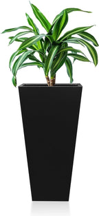 Tall Black Planter Tapered Metal Modern Flower Plant Pot Black Square Galvanized Steel Planter 30In Indoor Outdoor for Front Porch Garden Patio Grande Plant Tree Commercial Residential Heavy Duty