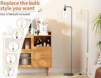Floor Lamps for Living Room - Industrial Standing Lamp with Glass Shade, Modern Grey Floor Lamp with LED Bulb, Farmhouse Floor Lamp for Bedroom, Tall Lamp for Office - Grey