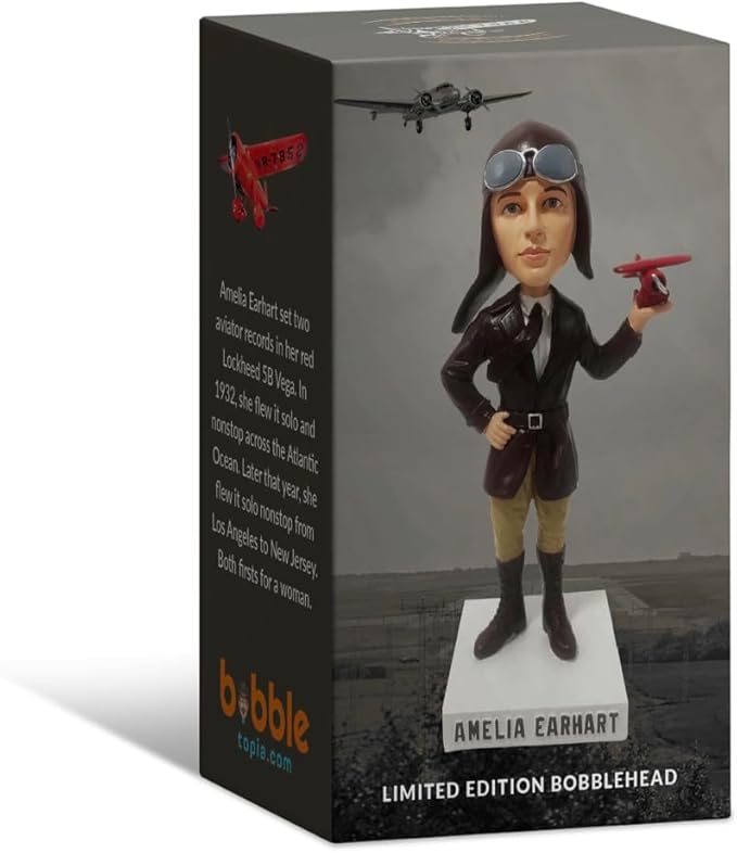 Amelia Earhart Collectible Aviation Bobblehead, Premium Polyresin Statue, Historical Woman Explorer and Pilot