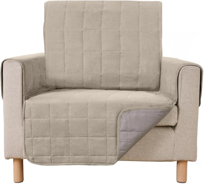 GORILLA GRIP Patented Waterproof Slip-Resistant 23" Chair Protector Cover, for Leather or Fabric Couch Cushion, Large Microsuede Furniture Covers Dogs Pets Machine Washable Slipcover, Taupe
