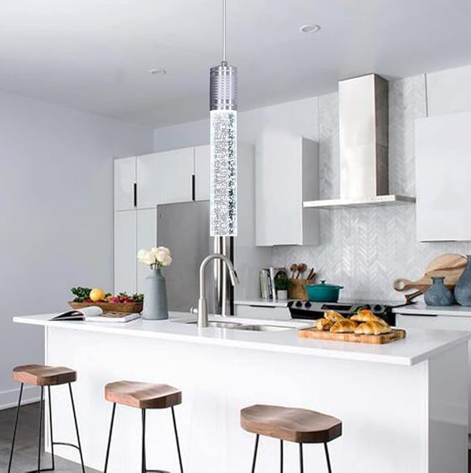 Modern Kitchen Island Hanging Light Fixtures Crytstal Pendant Lighting for Kitchen Island Chrome Mini Chandelier with 6000K Daylight Bulb