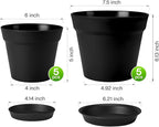 homenote Plant Pots,6/7.5 Inch Flower Pots for Plants Plastic Planters for Indoor with Multiple Drainage Holes and Trays, for All Home Garden Flowers Succulents,Outdoor(Black,10 Pack)