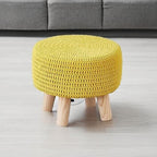 Wimarsbon Small Ottomans, 100% Hand Knitted Pouf, Round Footrest with 4 Non-Skid Wood Legs, Boho Décor Cotton Rope Pouffe Beside Sofa, Leisure Floor Step Chair for Living Room (Yellow)