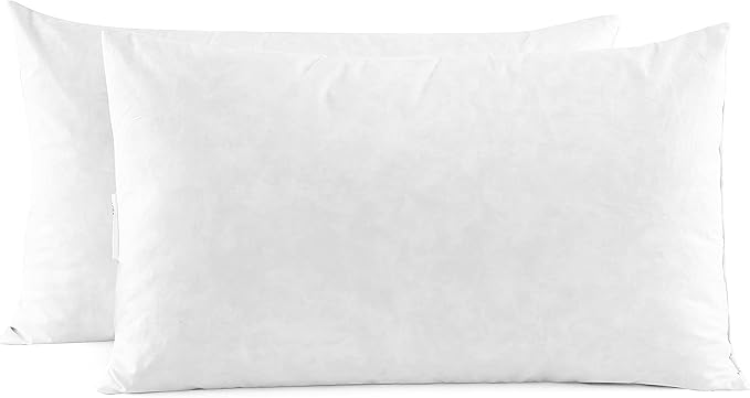 SNUG&COZY Luxury Goose Down Feather Pillow Inserts - 12x20IN, Double Layered Down-Proof Design, Ultra-Soft Cover, High Fill Weight, Pack of 2, White