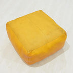 PF12 Square Goat Leather Handmade Eco-Friendly Mustard Pouf - 21" x 21" x 12", Plain Solid, Recycled Foam with Fibre Fill Stuffed
