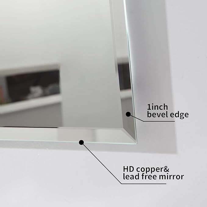 Mirrorons Beveled Mirror, Bathroom Mirrors 48" x 30", Frameless Rectangle Bathroom Mirror with Beveled Edge, Hangs Horizontally or Vertically. Upgraded Shatterproof Mirror