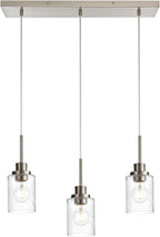 3-Light Farmhouse Chandelier Light Fixture Brushed Nickel Clear Seeded Glass Dining Room Hanging Modern Pendant Lighting Over Table,Traditional Ceiling Lights for Kitchen Island Entryway