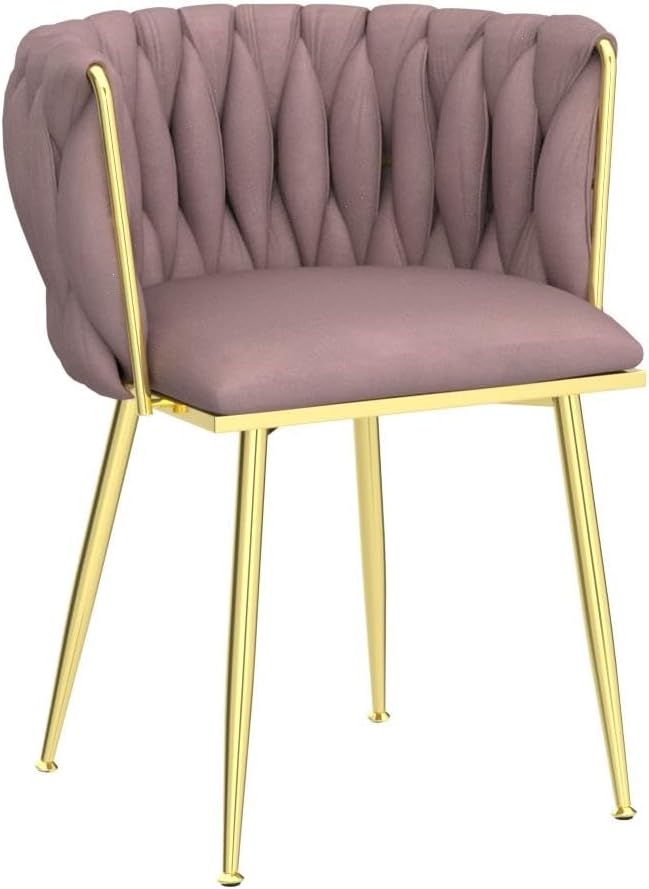 Nrizc Woven Dining Chairs Set of 4, Velvet Upholstered Dining Chairs with Gold Metal Legs, Modern Accent Chairs for Living Room, Dining Room, Kitchen (Pink)
