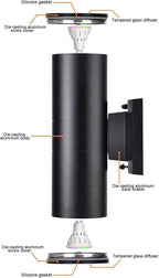 Bling RF Remote Control RGB Colour Changing Lighting LED Double Up and Down Outdoor Wall Light,White Temperature 2700k- 6500k RGB+CCT Exterior Wall Lighting (4 Pack)