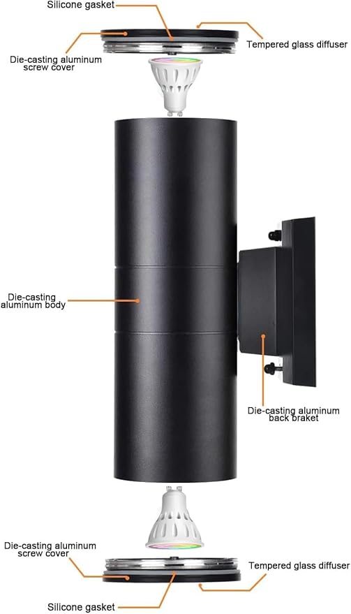 rosykite RF Remote Control RGB Colour Changing Lighting LED Double Up and Down Outdoor Wall Light,White Temperature 2700k- 6500k RGB+CCT Exterior Wall Lighting (2 Pack)