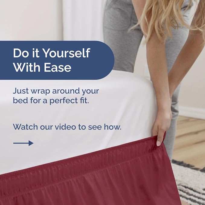 Wrap Around Dust Ruffle Bed Skirt - Burgundy - for King Size Beds with 21 Inch Drop - Easy Fit Elastic Strap - Adjustable Pleated Bedskirt w/Brushed Fabric Wrinkle Free - for Women, Men, Kids & Teens