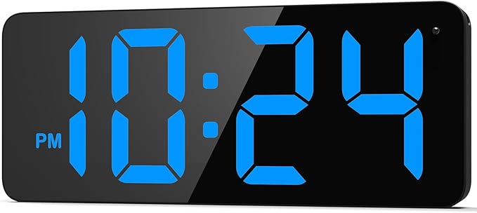 LED Digital Wall Clock with Large Display, Big Digits, Auto-Brightness, 12/24Hr Format, Modern Electric Small Silent Wall Clock for Living Room, Bedroom, Classroom, Farmhouse, Kitchen, Office - Blue