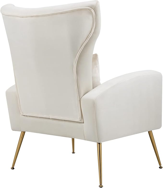 X-VOLSPORT Velvet Accent Chair, Mid Century Modern High Back Living Room Chair with Waist Pillow, Upholstered Arm Chair with Metal Gold Legs for Bedroom, Club, White