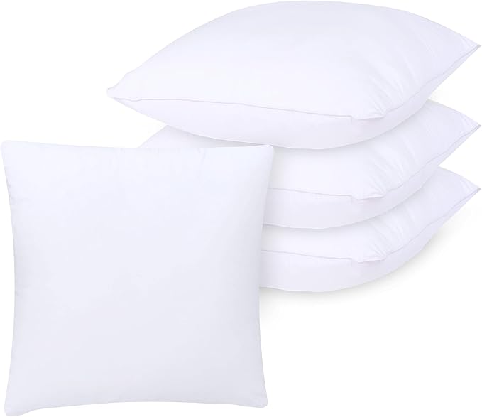 GOLD TEXTILES White Throw Pillows Insert (Pack of 4) - 18 x 18 Inches Polyester Sham Stuffer Throw Pillow - Lightweight Square Indoor Decorative Pillows - Bed and Cushion Couch Pillows