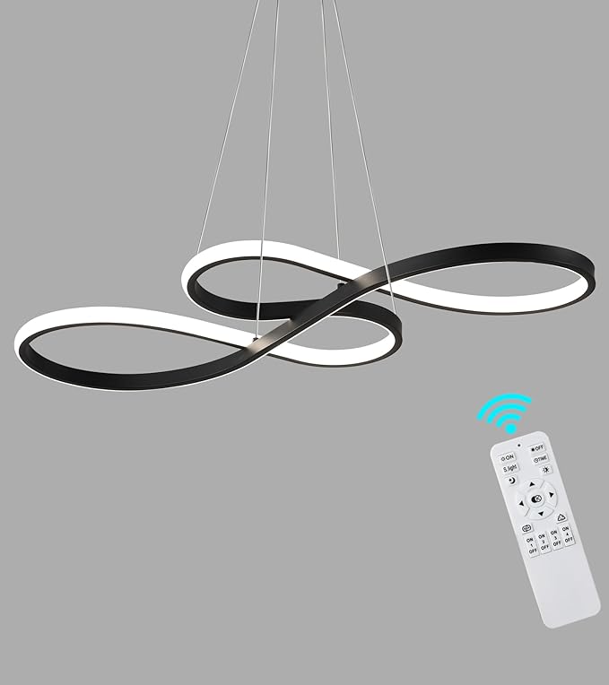 Q&S Modern LED Chandelier,Black Dining Room Chandeliers with Remote Dimmable Light Fixture for Living Room Bar Game Room Restaurant Hotel Office L30 in