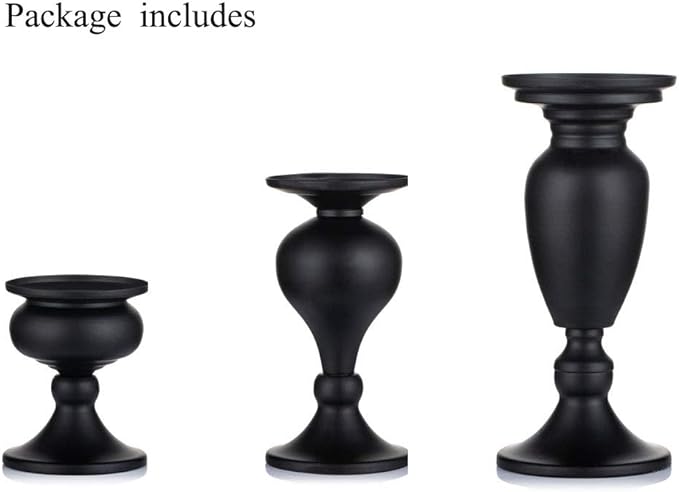 Sziqiqi Pillar Candle Holders Set of 3 Black for Table Mantle Fireplace Decor Modern Farmhouse Home Decor