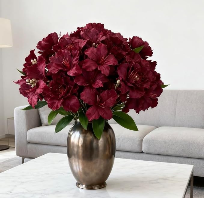 10-Bud Artificial Lily Flowers, 4 Pcs Fake Outdoor Flowers, UV Resistant Faux Flowers for Outdoor Planters, Silk Flowers for Wedding Decoration (Red)