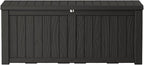 150 Gallon Lockable Resin Deck Box, Waterproof & UV-Resistant Outdoor Storage Box for Outdoor Cushion Storage, Garden Tools & Pool Accessories Storage, Black