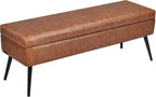 VEVOR Leather Storage Ottoman Bench, PU Leather Bench with Storage and Metal Legs, Modern Shoe Benches Seat for Entryway, Upholstered End of Bed Benches for Living Room, Dining Room, Hallway, Brown