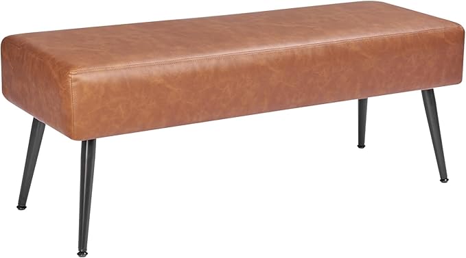 VEVOR Leather Bedroom Bench, PU Leather Bench with Metal Legs and with Stitching for Entryway, Upholstered Shoe Bench Seat, Modern End of The Bed Benches for Living Room, Dining Room, Hallway, Brown