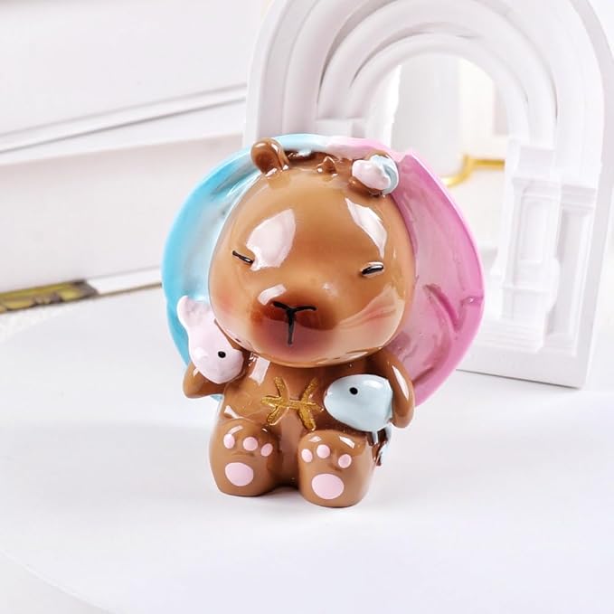 Capybara Zodiac Figurine, Pisces Animal Theme Desk Decor, Resin Collectible (Pisces)