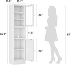 67" Tall Bathroom Storage Cabinet, Narrow Metal Floor Cabinet with Glass Door and Adjustable Shelves, Freestanding Metal Locker for Laundry, Kitchen, Dining Room