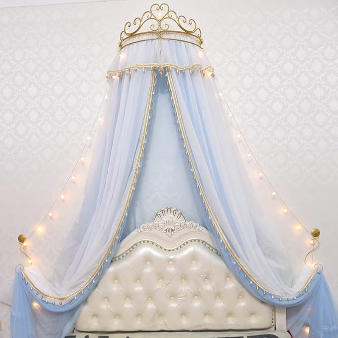 Girl Bed Curtain Princess Crown Mosquito Netting Children Room Decor Bedside Yarn Net Romantic Princess Tents Bed Canopy Valance (Light Pink)