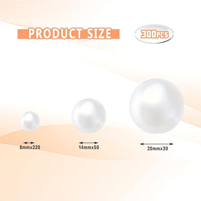 300Pcs Vase Filler White No Hole Faux Pearl Beads for Vase Filling Decorations, Candle Centerpieces, Wedding Centerpieces, Home Party Decor (8/14/20mm)