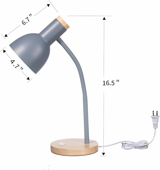 Table Lamp,Wooden Adjustable Desk Lamp,Dorm Lamp&Bedside Lamp for Living Room, Bedroom, Kids Room (Grey)