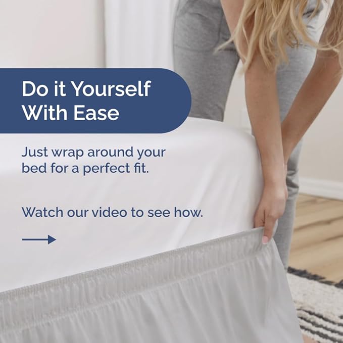 Wrap Around Dust Ruffle Bed Skirt - French Grey - for King Size Beds w/ 12 Inch Drop - Easy Fit Elastic Strap - Adjustable Pleated Bedskirt w/Brushed Fabric - Wrinkle Free, Women, Men, Kids & Teens