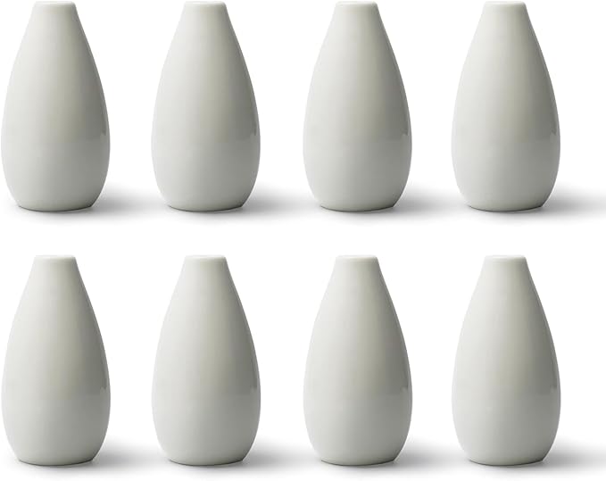 Modern Small Flower Vases 8 Pack - Ceramic, White