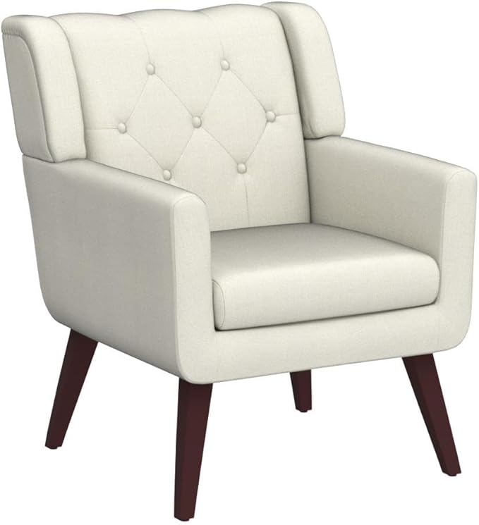 Accent Chair Button-Tufted Upholstered Living Room Chairs Comfy Reading Chair Mid Century Modern Chair with Linen Fabric Lounge Arm Chairs for Living Room Bedroom (Beige Set of 2)