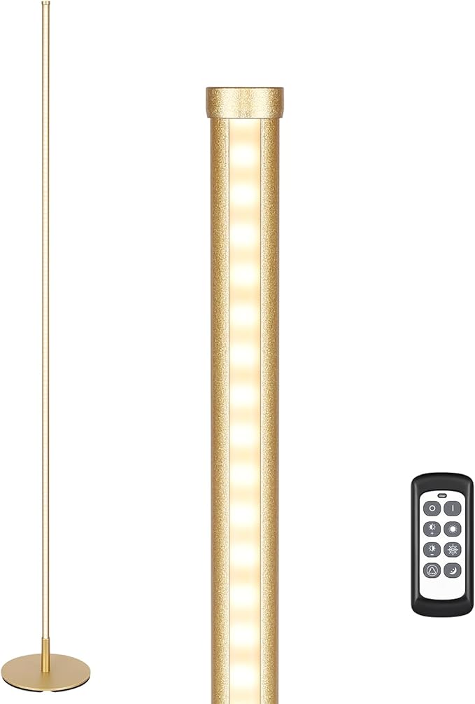 EDISHINE LED Corner Floor Lamp, Set of 2 Minimalist Dimmable Light with Remote, 57.5" Tall Standing Lamp for Living Room, Bedroom, Home Office, 7 Color Temperature 2700-6000K (Gold)